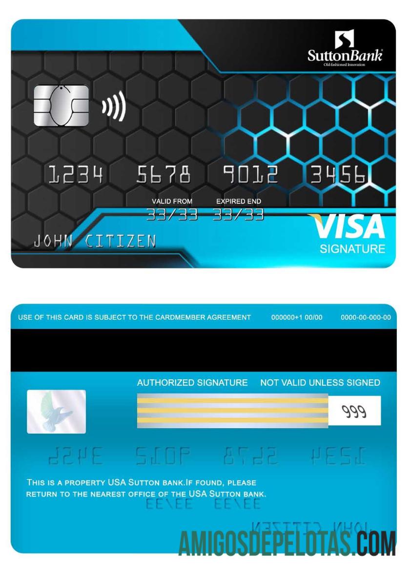 Cartão de assinatura do Sutton Bank dos EUA amostra